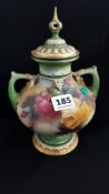 ANTIQUE HAND PAINTED ROYAL WORCESTER VASE AND LID, FAULT TO LID