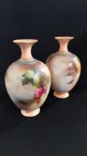 PAIR OF ANTIQUE HAND PAINTED ROYAL WORCESTER VASES 7'