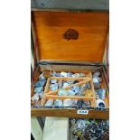 MARQUETRY BOX MARKED MADEIRA CONTAINING MINERALS AND FOSSILS