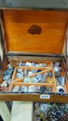 MARQUETRY BOX MARKED MADEIRA CONTAINING MINERALS AND FOSSILS