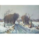 OIL ON CANVAS, WINTER SCENE, ARTHUR T WELLS 17.5X13.5INS