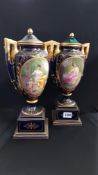 PAIR OF ANTIQUE PORCELAIN URNS AND LIDS 13'