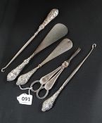 4 SILVER HANDLED ITEMS AND GRAPE SCISSORS
