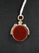 ANTIQUE 9 CARAT GOLD BLOODSTONE AND CARNELION FOB