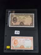 BANKNOTE - CENTRAL BANK OF IRELAND £5/PUNT & TEN SHILLINGS