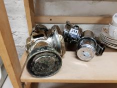 2 OLD CARBINE BICYCLE LAMPS