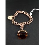 ROSE GOLD 9 CARAT GATE BRACELET WITH SWIVEL FOB - 26.2 GRAMS TO INCLUDE FOB