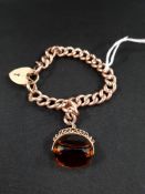 ROSE GOLD 9 CARAT GATE BRACELET WITH SWIVEL FOB - 26.2 GRAMS TO INCLUDE FOB