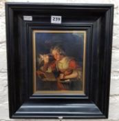 ANTIQUE FRAMED OIL PAINTING 'CHECKING THE EGGS'