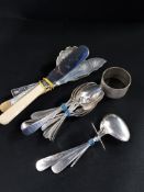 9 SILVER SPOONS & 8 SILVER PLATED ITEMS