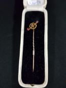 VICTORIAN 15 CARAT GOLD, RUBY & DIAMOND TIE/HAT PIN IN ORIGINAL BOX