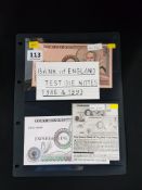 BANKNOTE - BANK OF ENGLAND TEST DIE NOTES 1986&1993