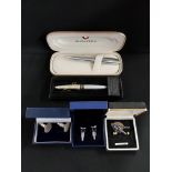 3 SETS OF CUFFLINKS AND 2 PENS