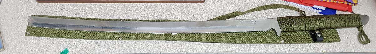 JAPANESE SWORD WITH TANTO BLADE, 35 INCHES LONG, TANTO BLADE WITH JAPANESE SYMBOLS COMPLETE WITH