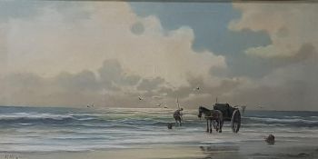 LARGE OIL ON CANVAS, FISHING M 48X24 INS