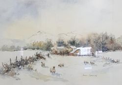 JOAN KENNING - WATERCOLOUR - SHEEP IN SNOW