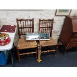 PAIR OF PERIOD OAK AND ELM SPINDLE-BACKED COUNTRY CHAIRS WITH RUSH SEATS