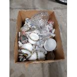 BOX OF MIXED CHINA TEASETS AND GLASSWARE