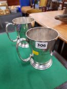 PAIR OF SILVER PLATED MILITARY TANKARDS