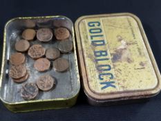 SELECTION OF VERY OLD CHINESE COINS AND TIN OF OLD STAMPS