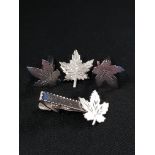 GENTS STERLING SILVER MAPLE LEAF CUFF LINK AND TIE PIN SET
