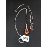 2 AMBER AND SILVER NECKLACES