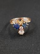 6 DIAMOND AND 2 SAPPHIRE GOLD RING