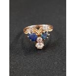 6 DIAMOND AND 2 SAPPHIRE GOLD RING