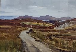 THEO J GRACEY - WATERCOLOUR - BLUE HILLS, DONEGAL UNSIGNED