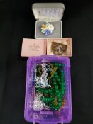 PURPLE BOX OF JEWELLERY TO INCLUDE JADE NECKLACES