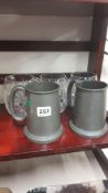 3 CUT GLASS AND 2 PEWTER TANKARDS