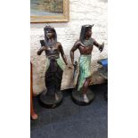 PAIR OF EGYPTIAN BRONZE FIGURES , 42INS TALL