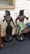 PAIR OF EGYPTIAN BRONZE FIGURES , 42INS TALL