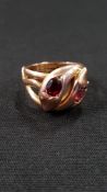 9 CARAT GOLD SNAKE RING WITH RUBY AND GARNET 5.6G