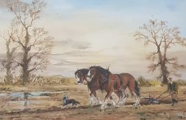 OIL ON CANVAS HORSE AND PLOUGH IRVINE 29X19