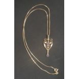 ANTIQUE 9 CARAT GOLD AMETHYST & SEED PEARL PENDANT ON 9 CARAT GOLD CHAIN