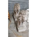 PAIR OF STONE GARDEN LION FIGURES