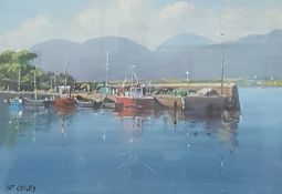 OIL ON CANVAS ROUNDSTONE HARBOUR CONNEMARA PAT COWLEY 13' X9'