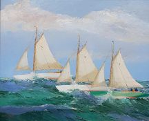 OIL ON CANVAS SAILING BOATS, D LYNAS 29X23