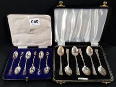 2 CASED SETS OF SILVER TEASPOONS