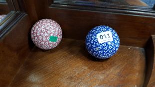 PAIR OF VICTORIAN PORCELAIN CROQUET BALLS IN PERFECT CONDITION