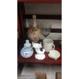 SHELF LOT TO INCLUDE BELLEEK, WORCESTER AND ROYAL COPENHAGEN