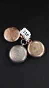 2 GOLD PLATED POCKET WATCHES AND 1 SILVER