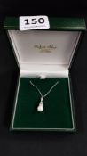 PEARL AND CRYSTAL SET PENDANT ON SILVER CHAIN (BOXED)