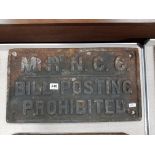 GENUINE ORIGINAL CAST IRON RAILWAY SIGN - M.R.N.CC BILL POSTING PROHIBITED