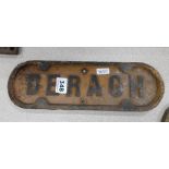 GENUINE ORIGINAL CAST IRON RAILWAY SIGN - BERAGH