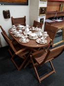 WOODEN PATIO TABLE AND 6 CHAIRS