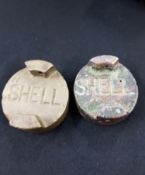 2 SHELL CAPS OFF PETROL CANS