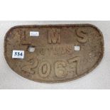 GENUINE ORIGINAL CAST IRON RAILWAY SIGN - L.M.S 10TONS 2067