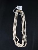 14 CARAT GOLD AND DIAMOND CLASP SET OF 3 STRAND PEARLS